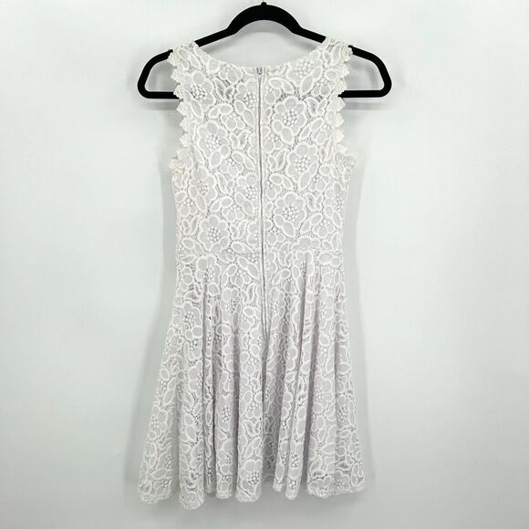 JODI KRISTOPHER White Floral Lace Sleeveless Fit & Flare Mini Dress Size 3 - Picture 3 of 8